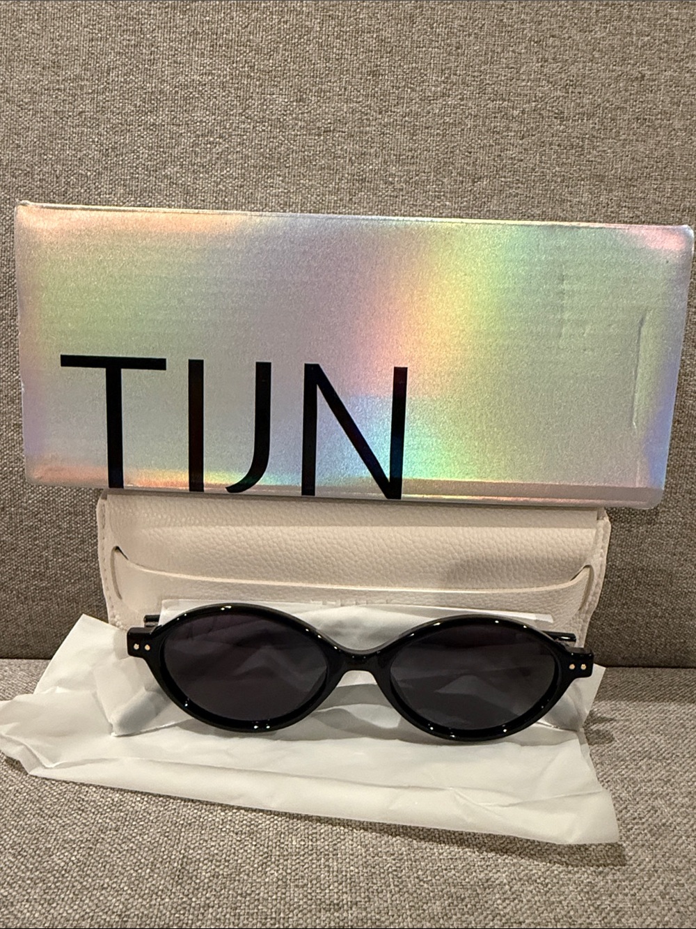 Black Oval Sunglasses with Case